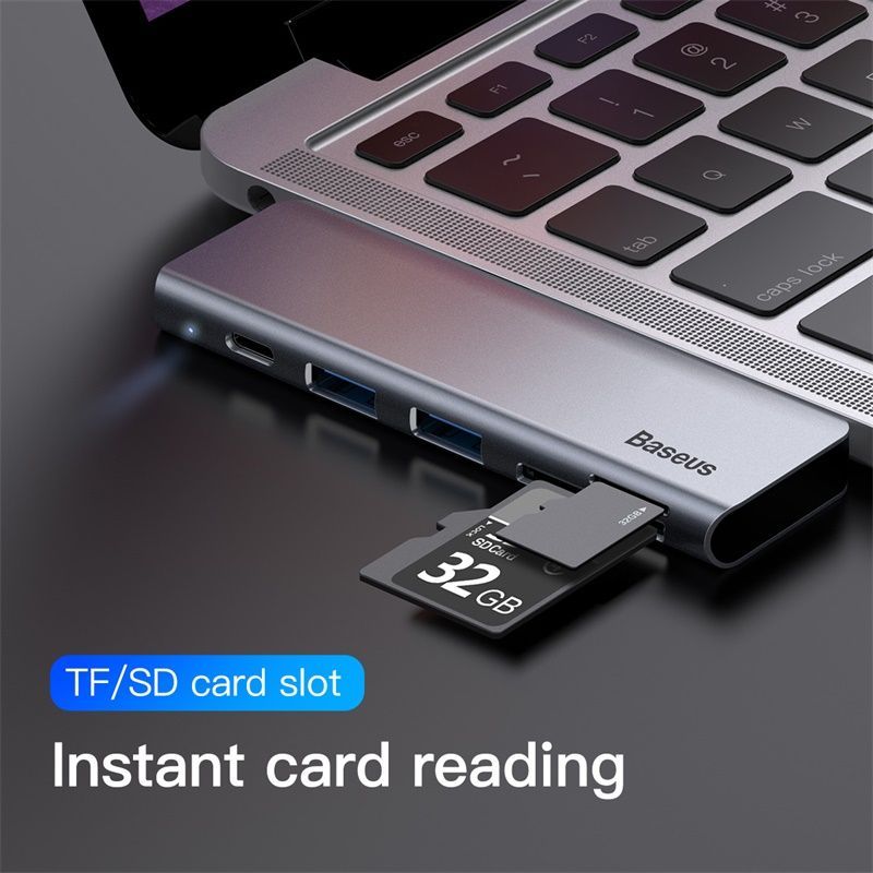 CAHUB-K0G Хаб Baseus Cube USB-C - 2xUSB3.0+SD+MicroSD+PD, цвет: серый от prem.by 